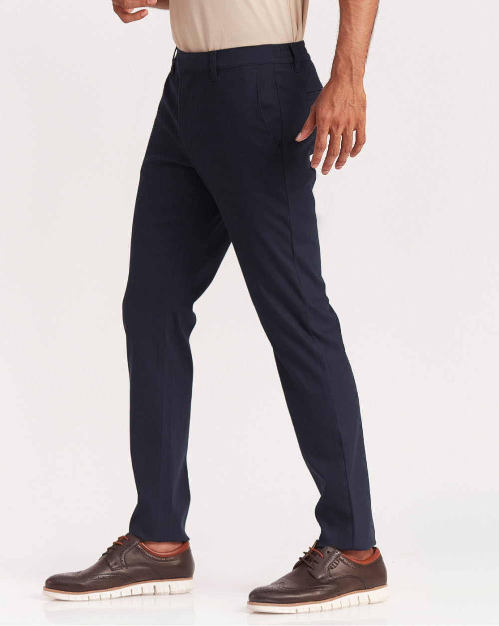 Slim Fit Elasticized Crossover Chinos - Navy