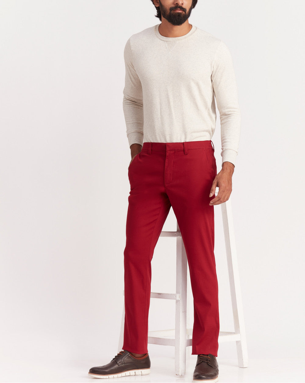 Slim Fit Elasticized Crossover Chinos - Carmine Red