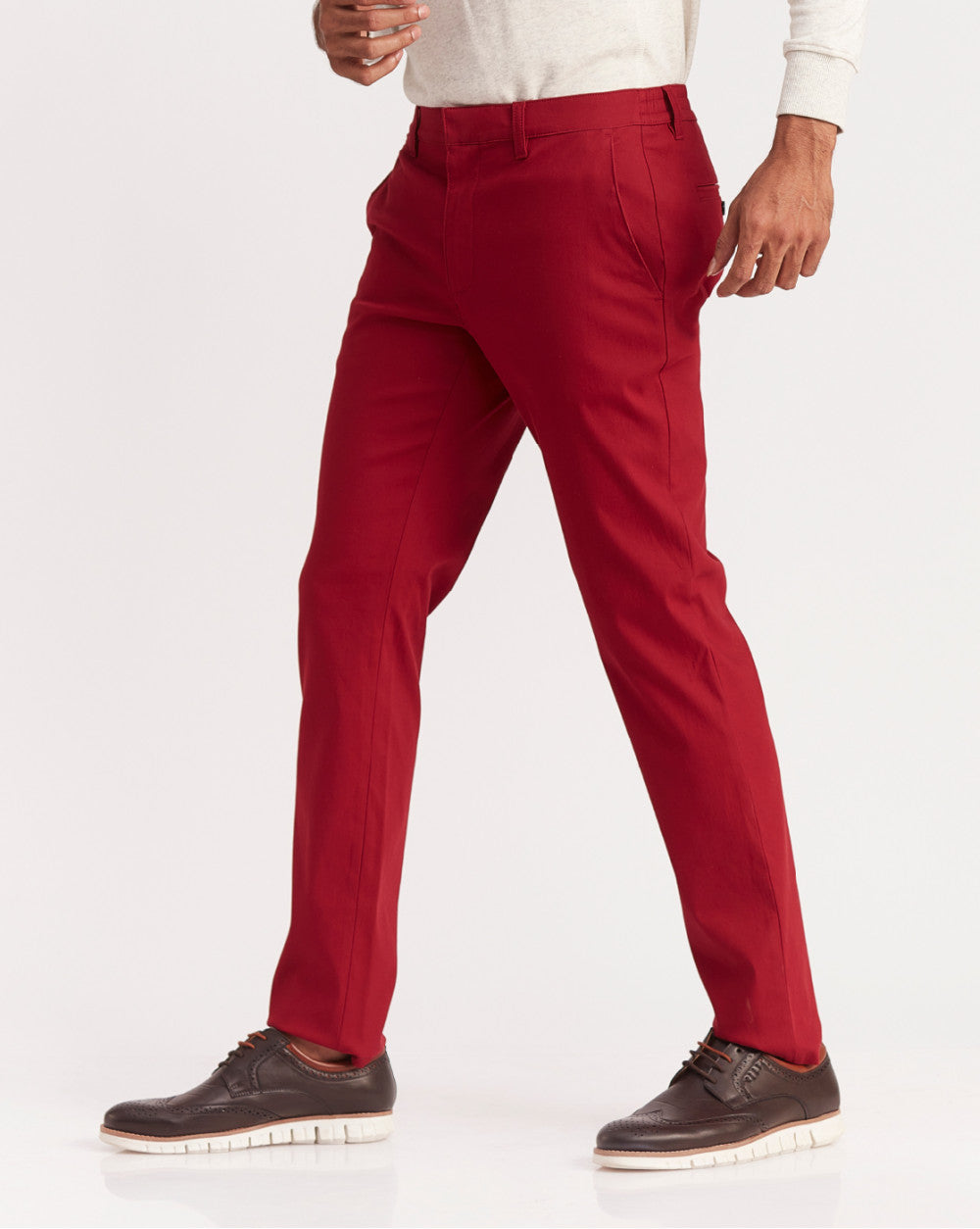 Slim Fit Elasticized Crossover Chinos - Carmine Red