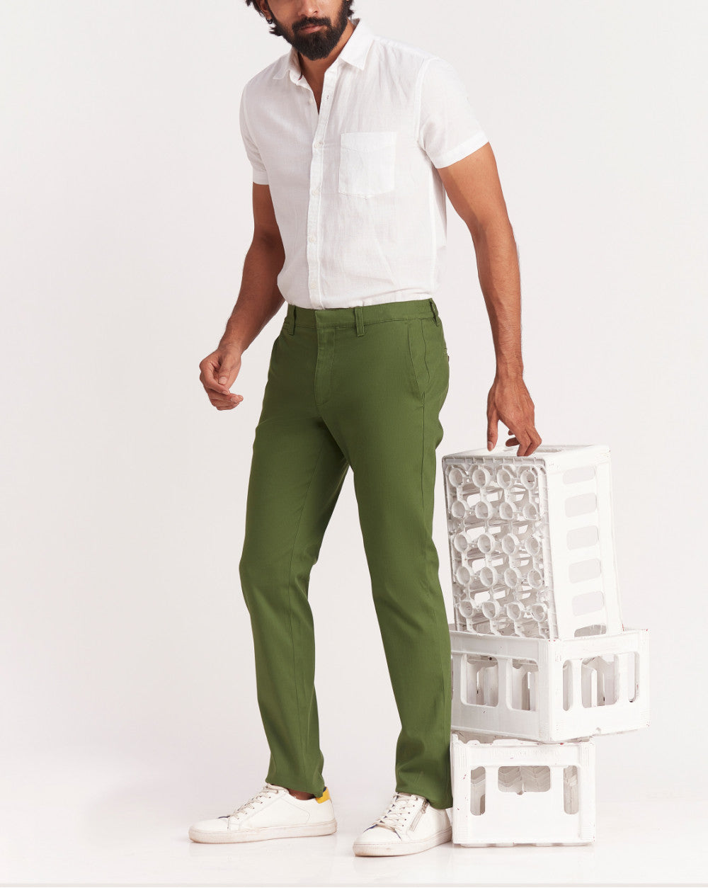 Slim Fit Elasticized Crossover Chinos - Chive Green