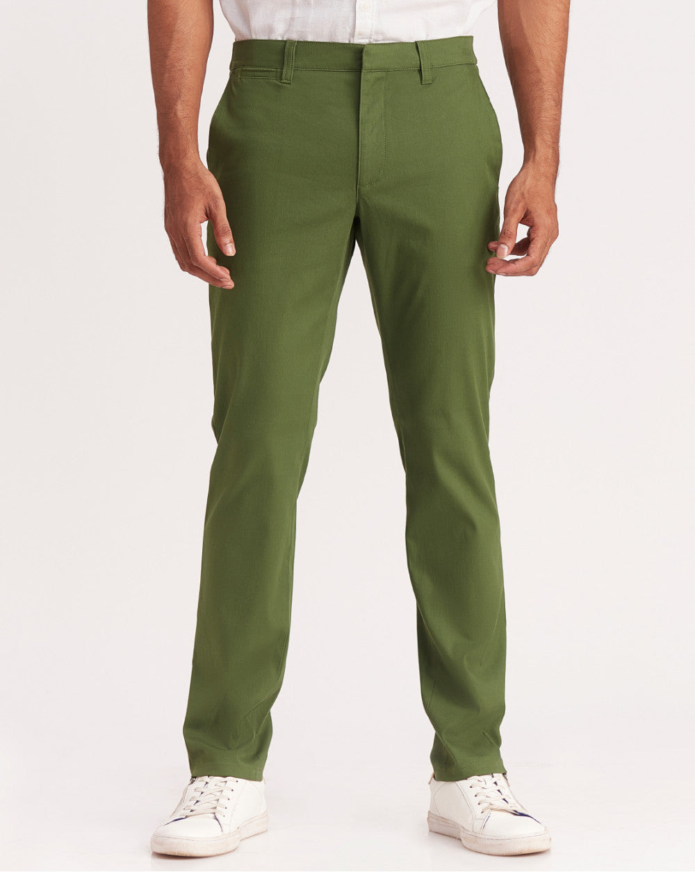 Slim Fit Elasticized Crossover Chinos - Chive Green