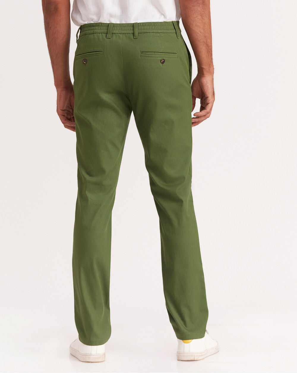 Slim Fit Elasticized Crossover Chinos - Chive Green