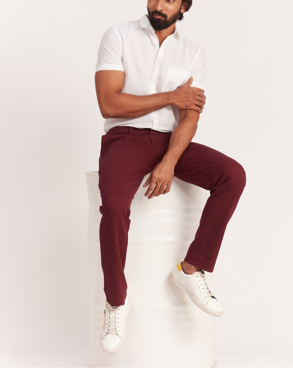 Straight Fit Garment Dyed Outdoor Chinos - Maroon