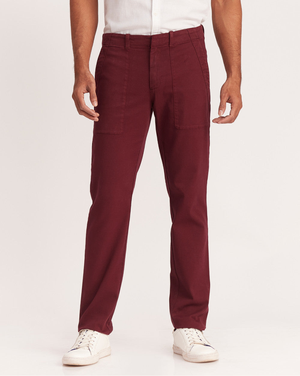 Straight Fit Garment Dyed Outdoor Chinos - Maroon