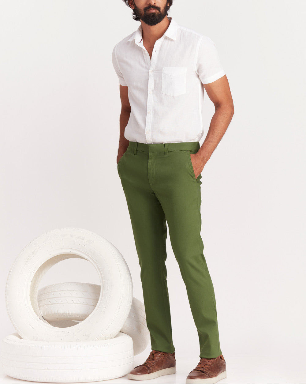 Slim Fit Luxe Chinos - Chive Green