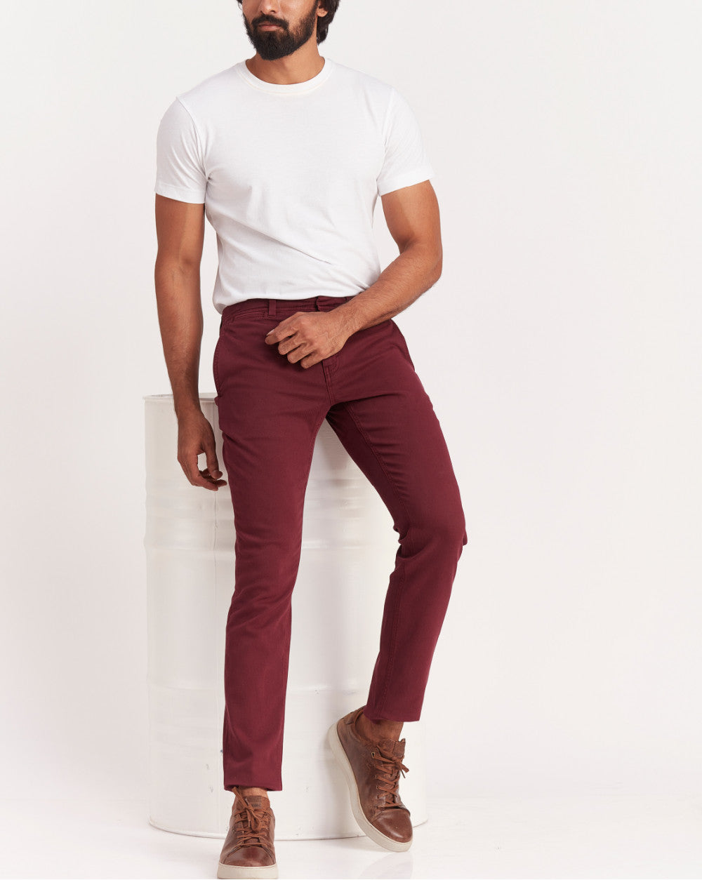 Slim Fit Garment Dyed Chinos - Maroon