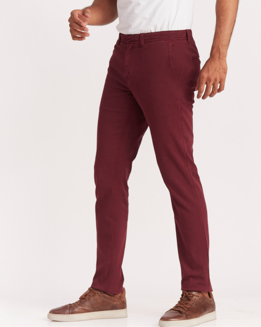 Slim Fit Garment Dyed Chinos - Maroon