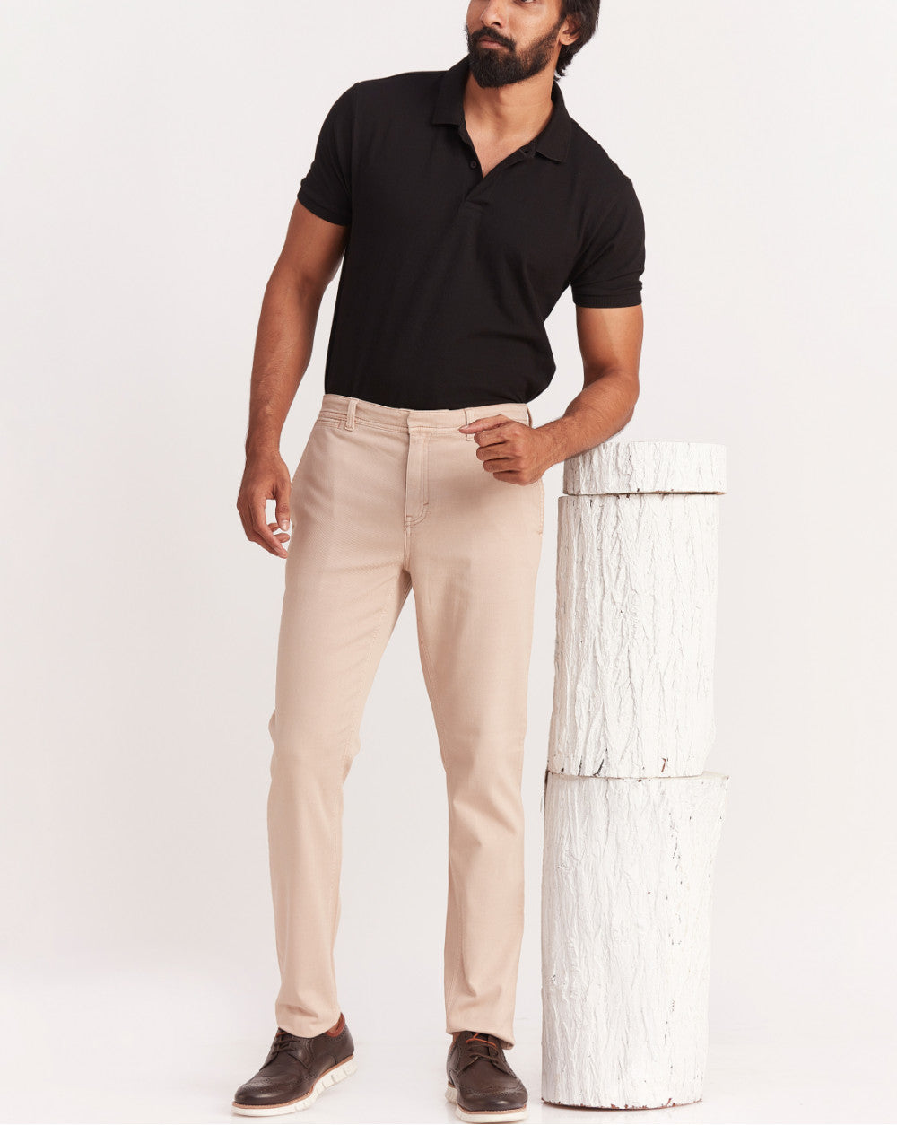 Tapered Fit Garment Dyed Chinos - Latte