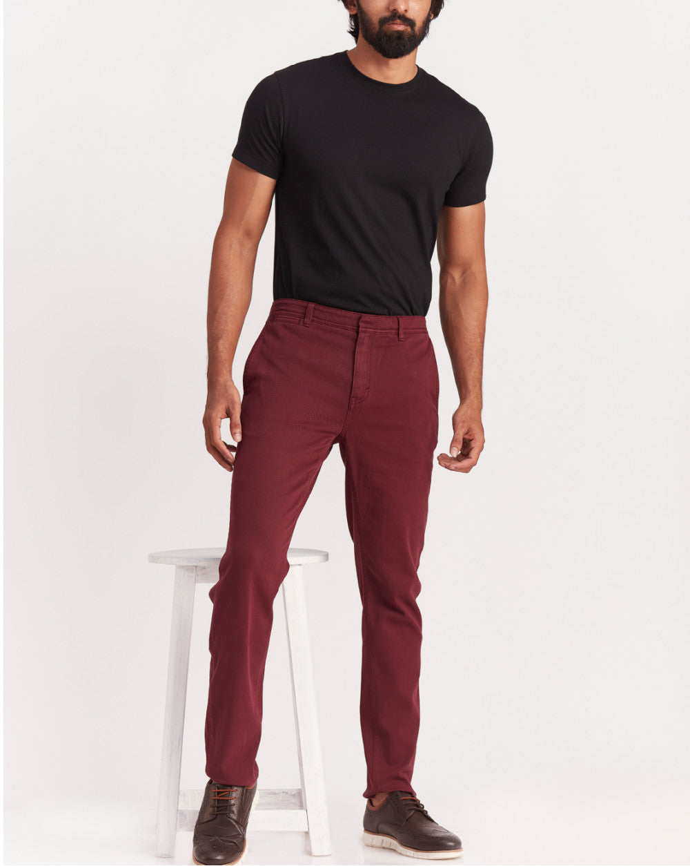 Tapered Fit Garment Dyed Chinos - Maroon