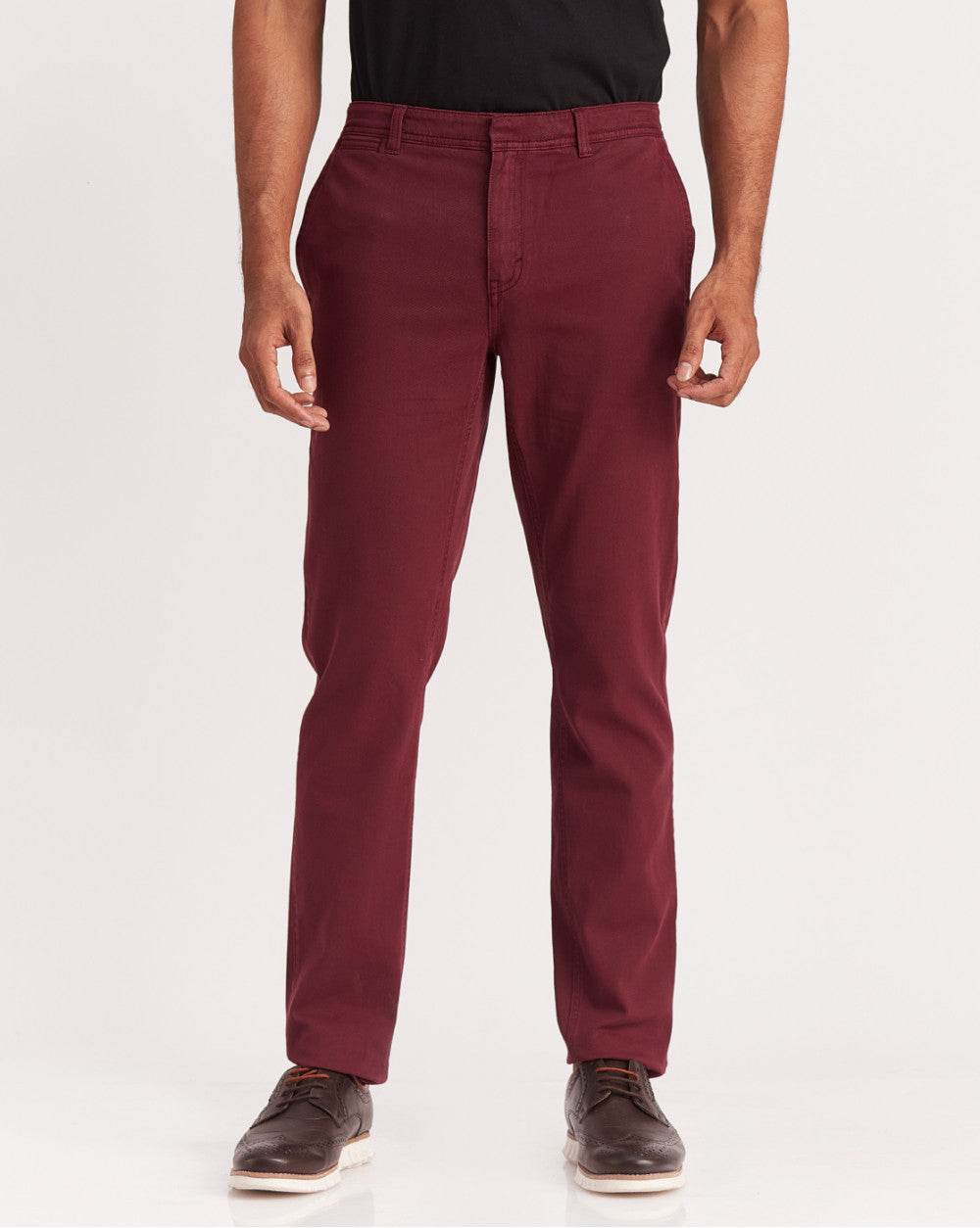 Tapered Fit Garment Dyed Chinos - Maroon