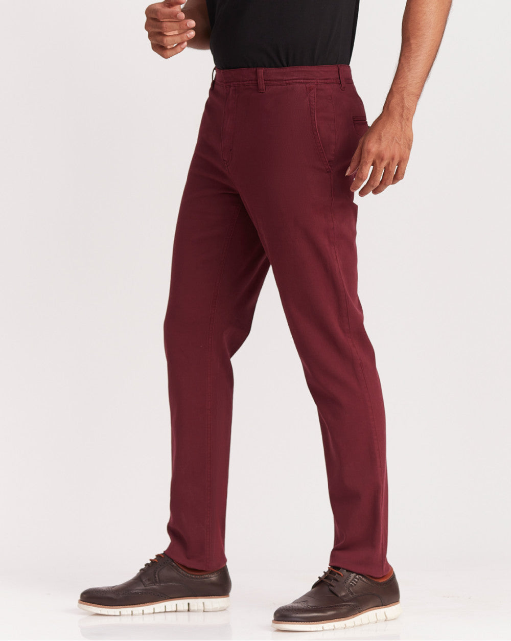 Tapered Fit Garment Dyed Chinos - Maroon