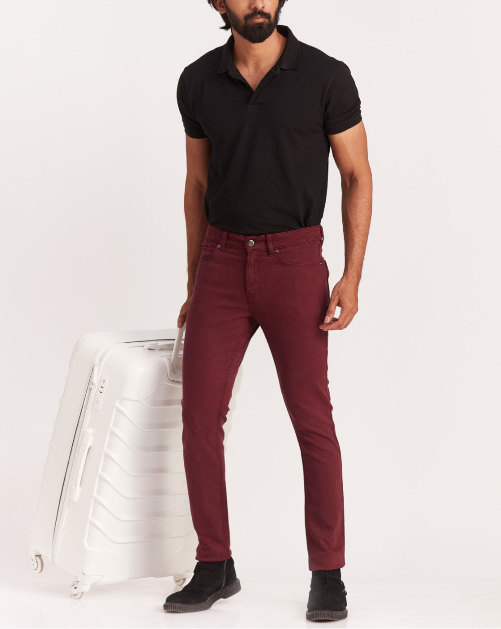 Skinny Fit Six-Pocket Coloured Denims - Maroon