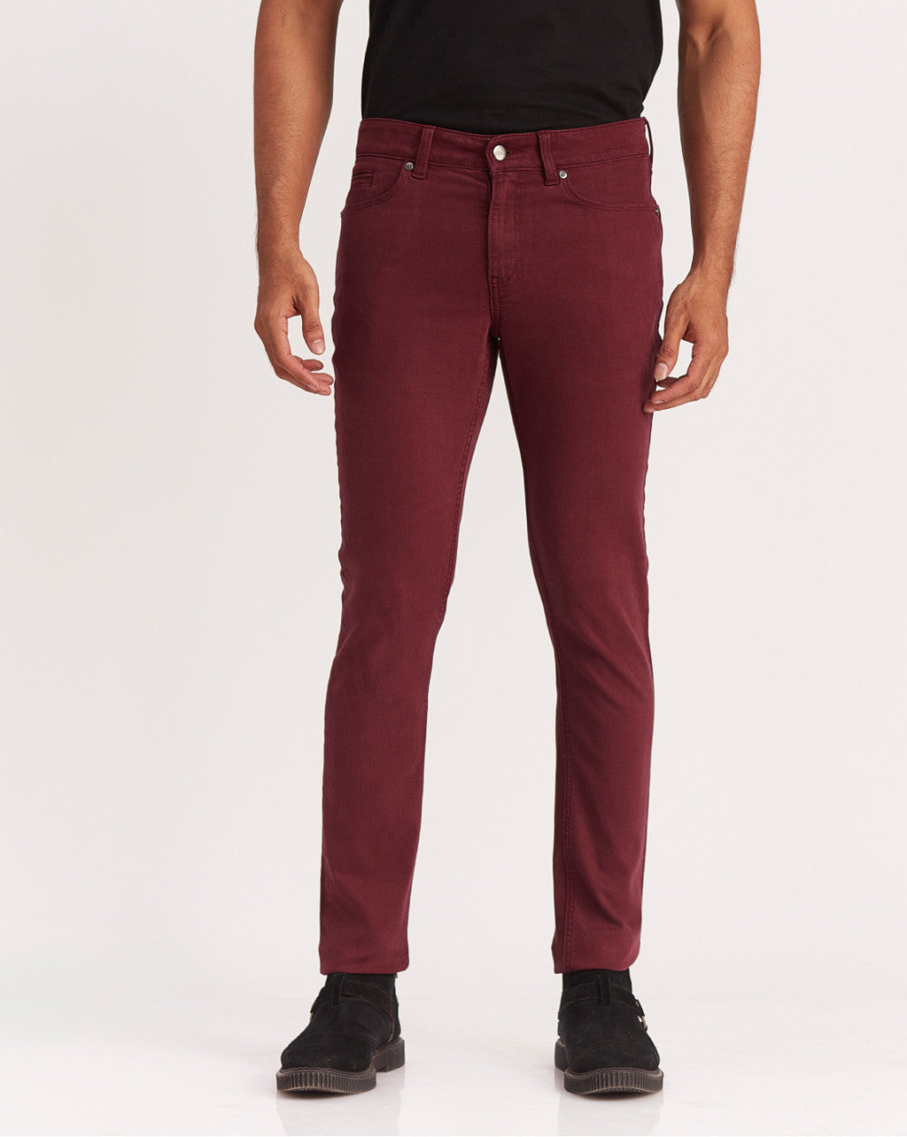 Skinny Fit Six-Pocket Coloured Denims - Maroon