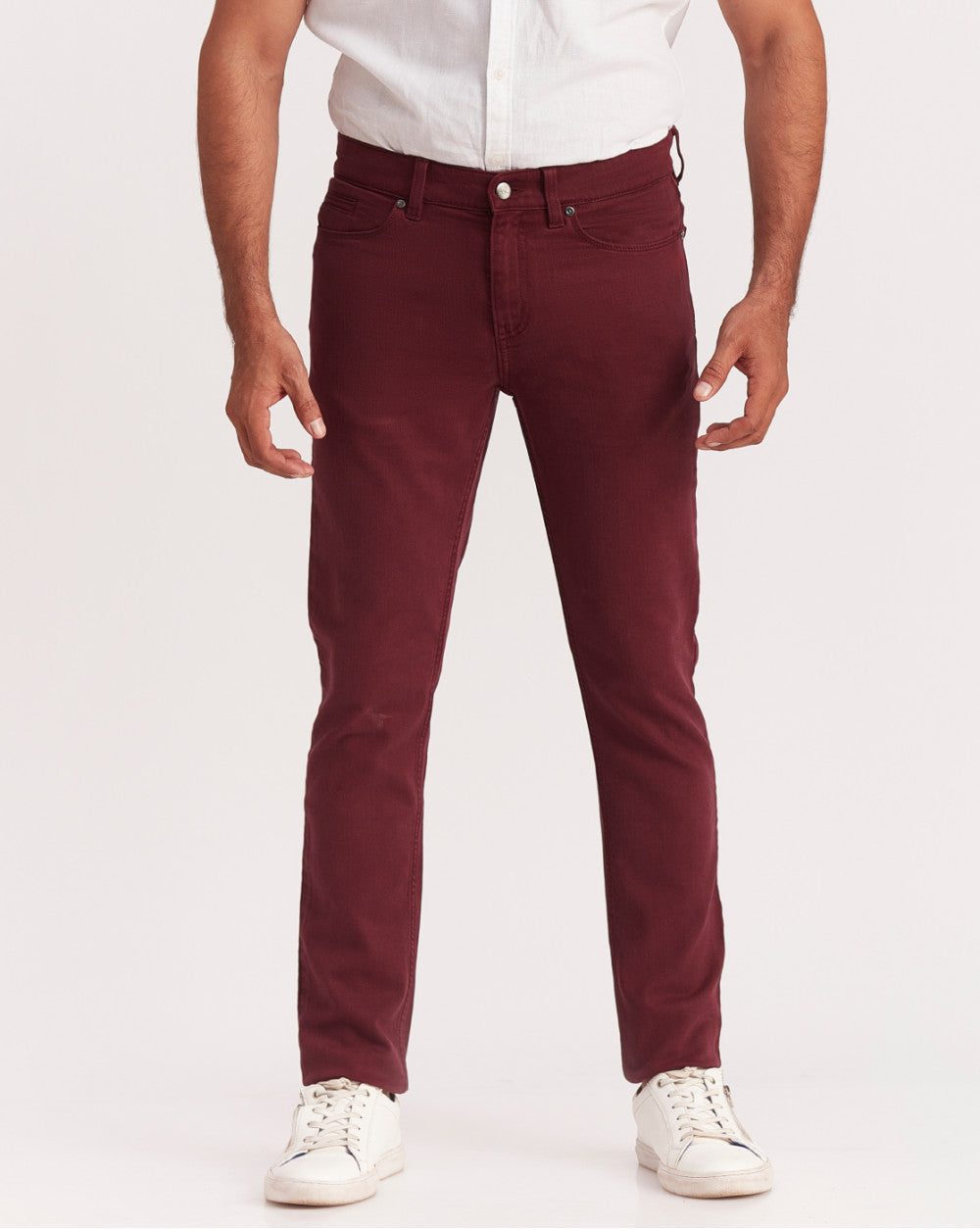 Slim Fit Six-Pocket Coloured Denims - Maroon