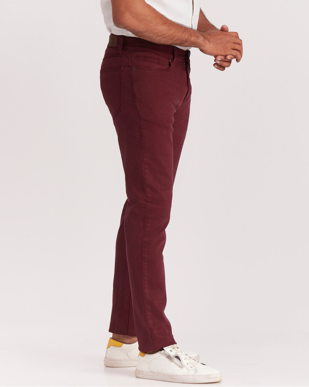 Slim Fit Six-Pocket Coloured Denims - Maroon