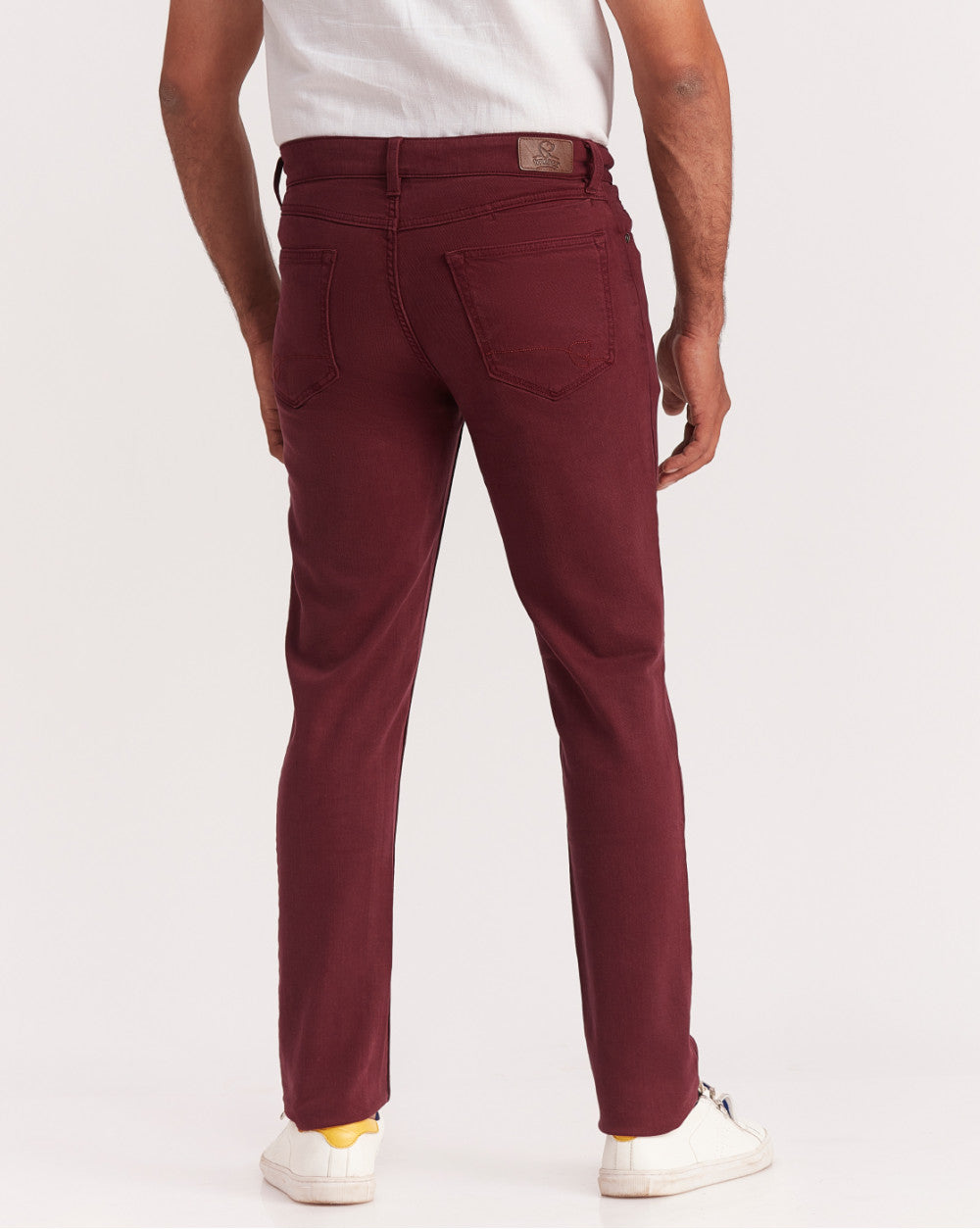 Slim Fit Six-Pocket Coloured Denims - Maroon