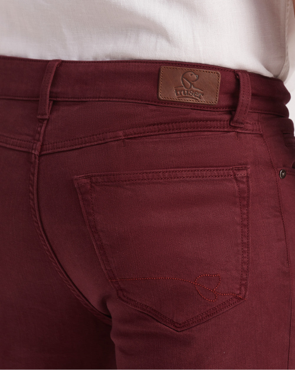 Slim Fit Six-Pocket Coloured Denims - Maroon