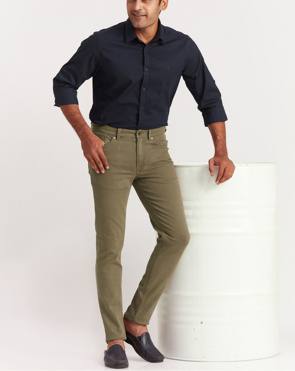 Slim Fit Six-Pocket Coloured Denims - Army Green