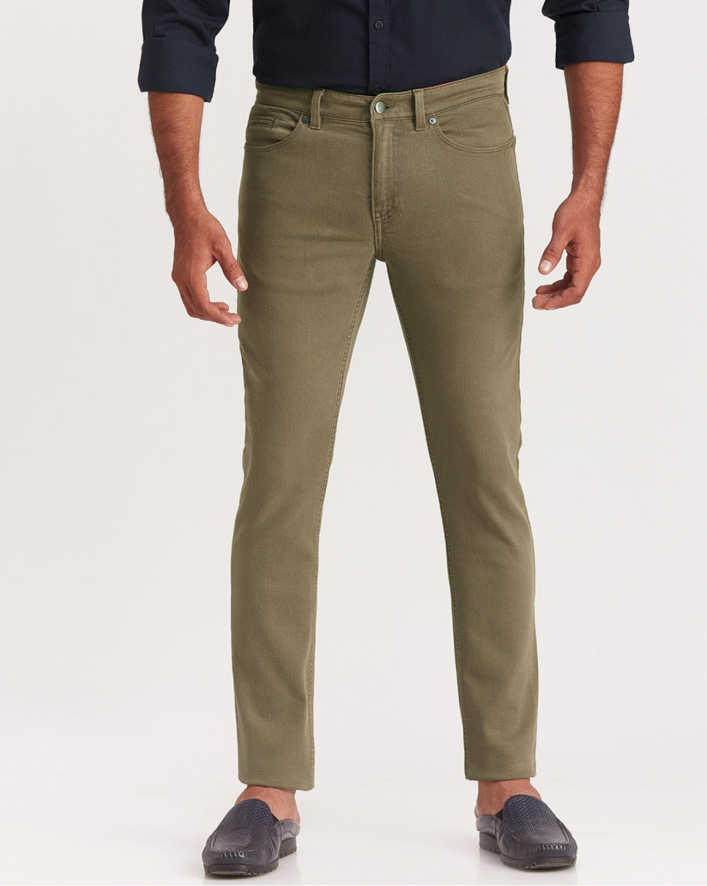 Slim Fit Six-Pocket Coloured Denims - Army Green
