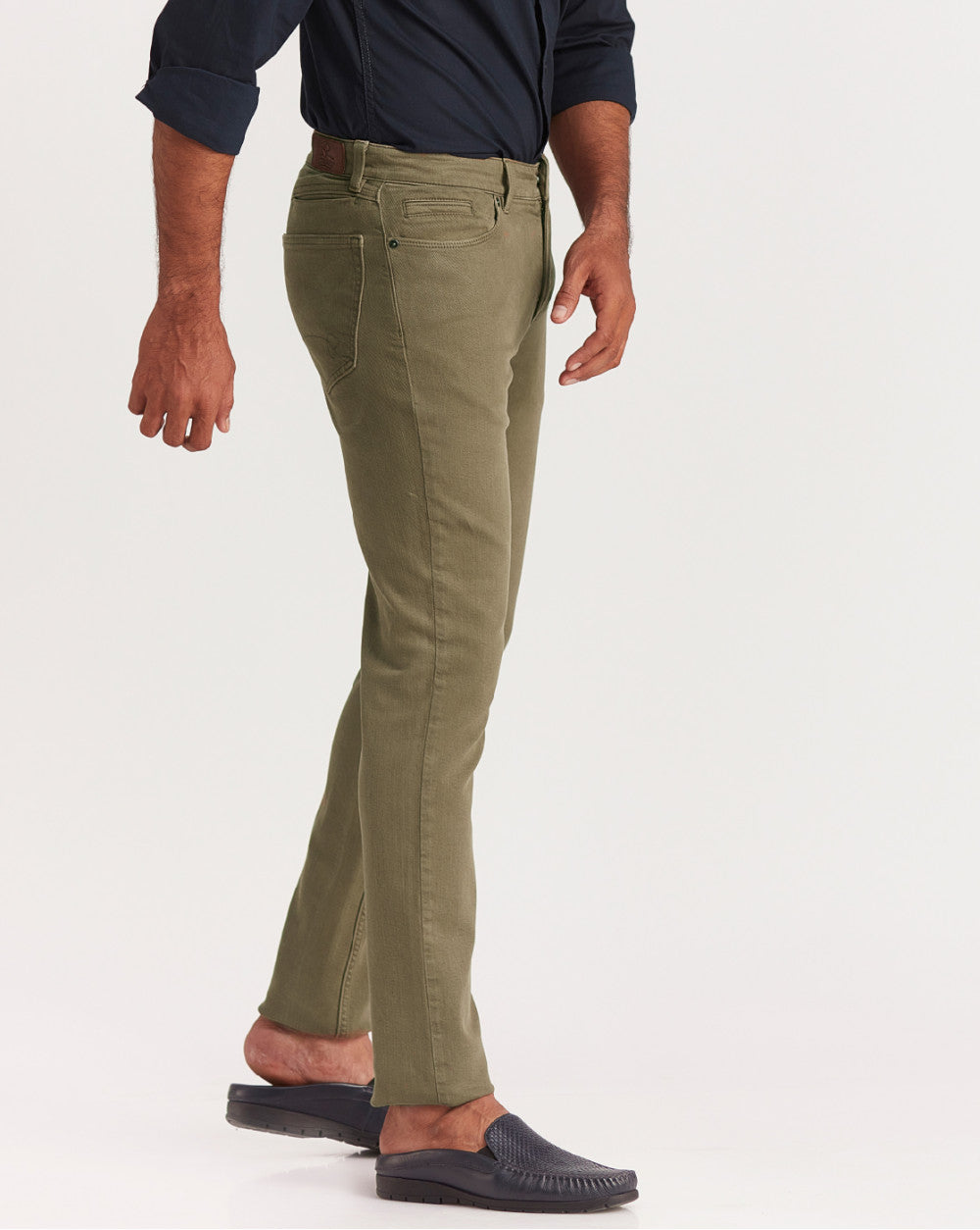 Slim Fit Six-Pocket Coloured Denims - Army Green