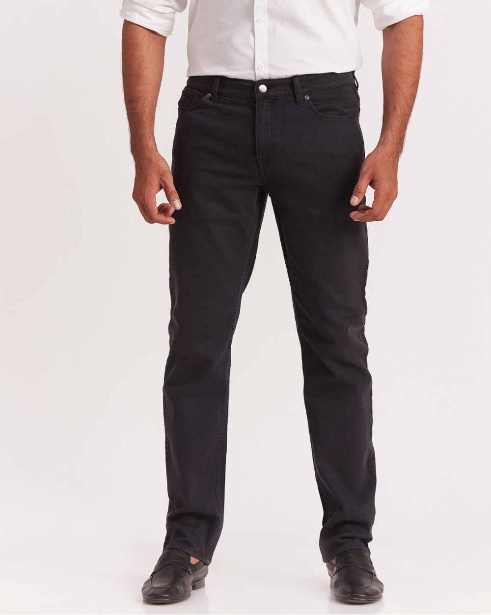 Straight Fit Six-Pocket Coloured Denims - Jet Black