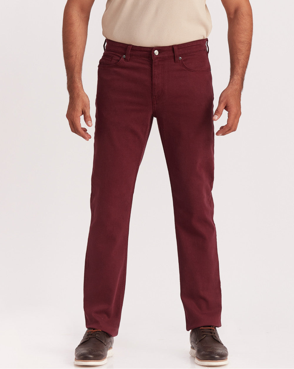 Straight Fit Six-Pocket Coloured Denims - Maroon