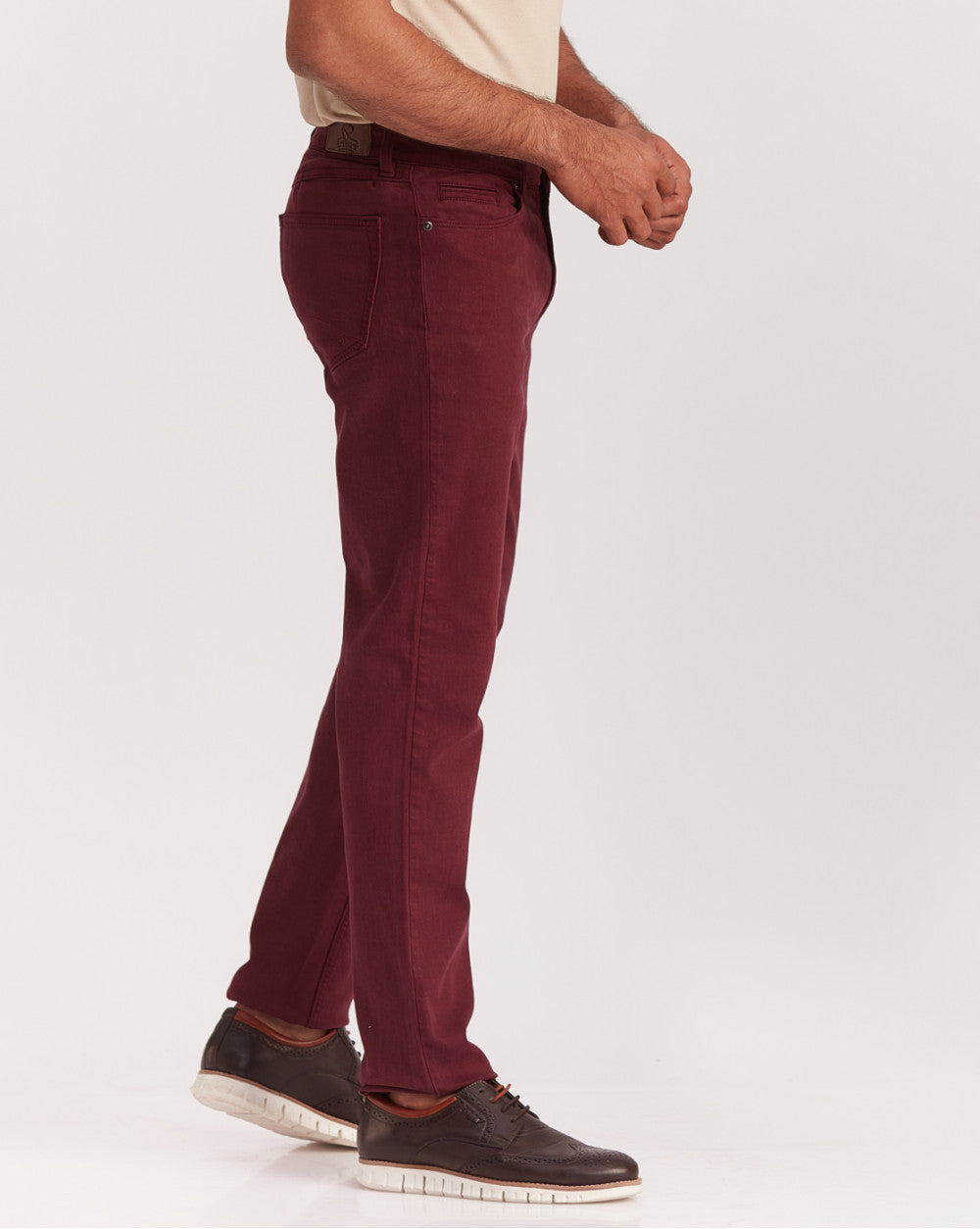 Straight Fit Six-Pocket Coloured Denims - Maroon