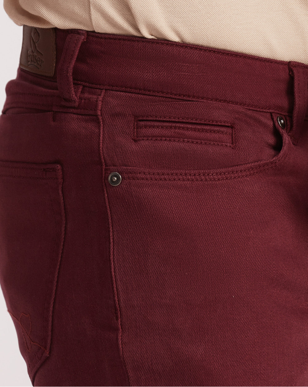 Straight Fit Six-Pocket Coloured Denims - Maroon