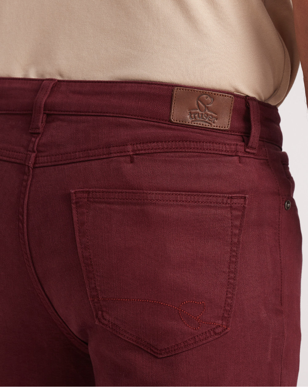 Straight Fit Six-Pocket Coloured Denims - Maroon