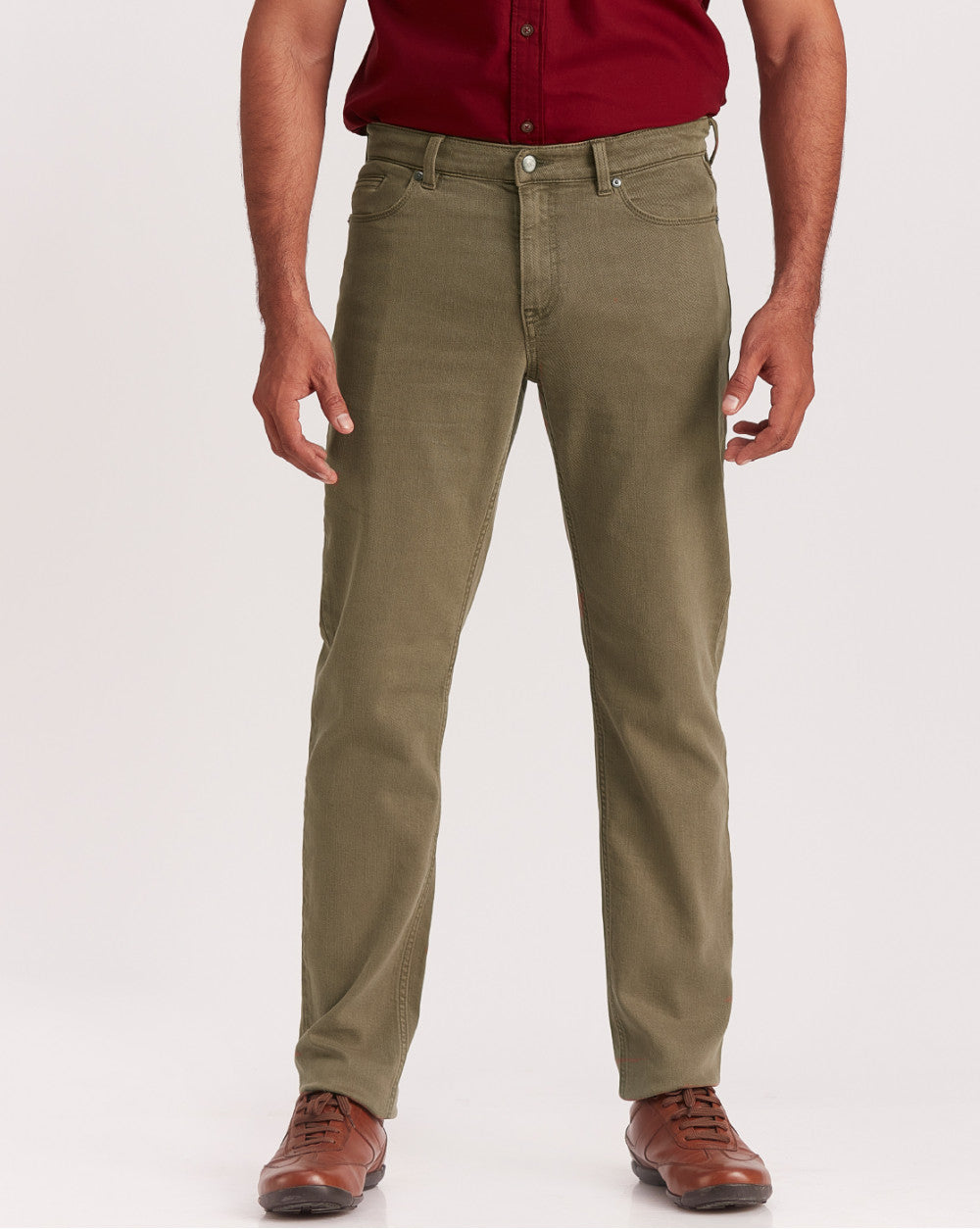 Straight Fit Six-Pocket Coloured Denims - Army Green