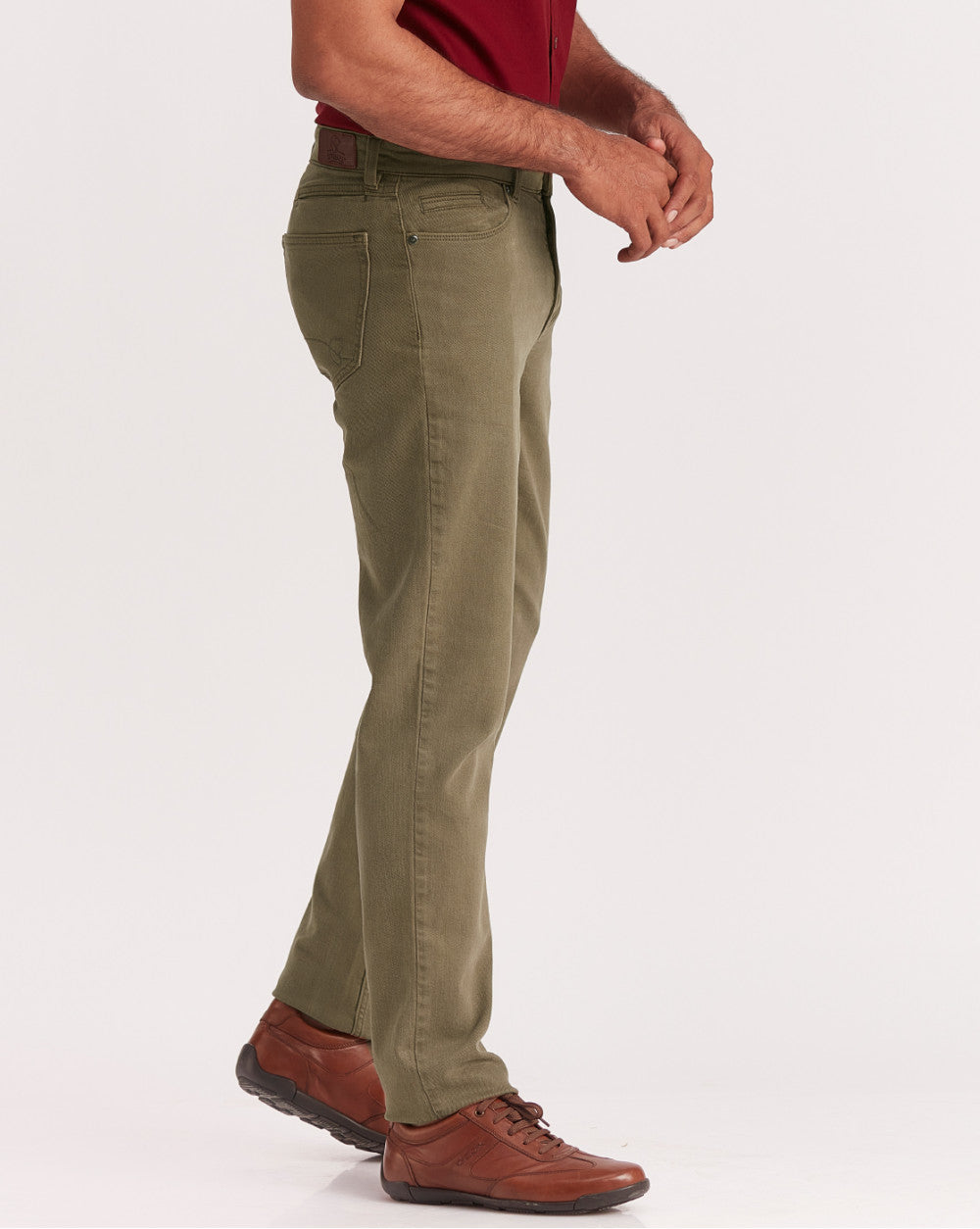 Straight Fit Six-Pocket Coloured Denims - Army Green