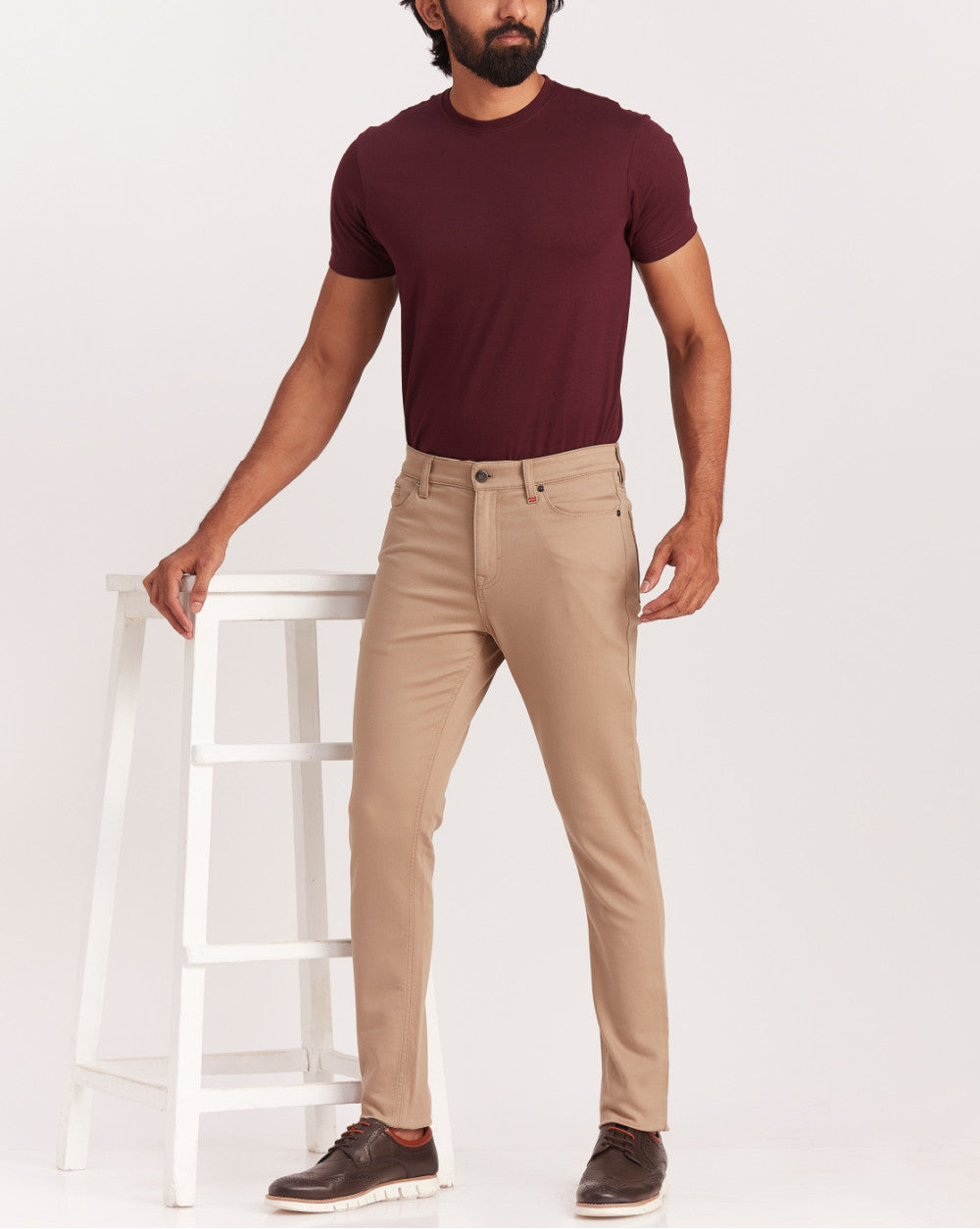 Skinny Fit Five-Pocket Urban Pants - Khaki