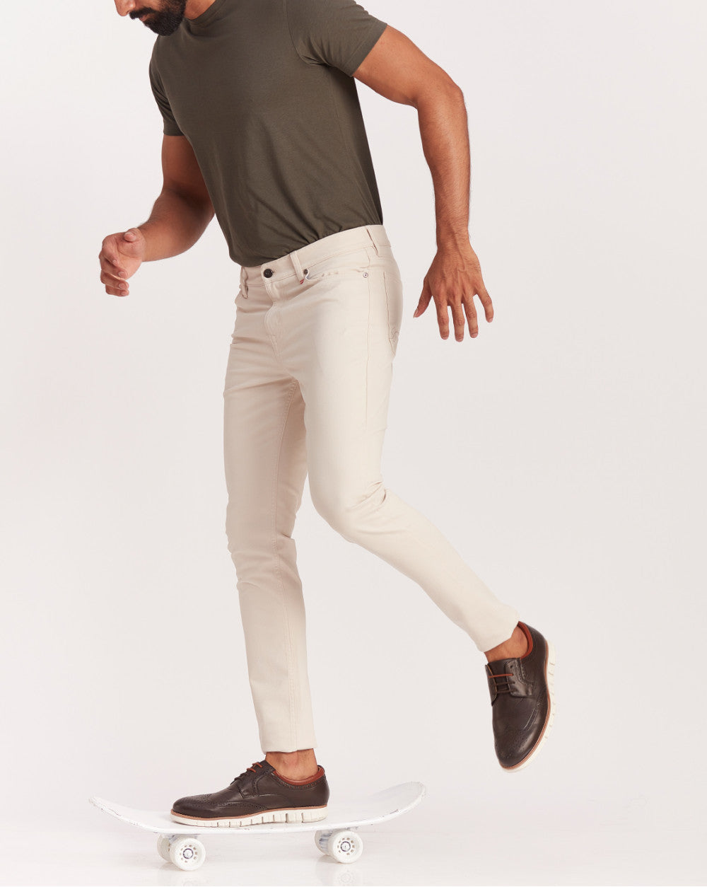 Skinny Fit Five-Pocket Luxe Pants - Off White