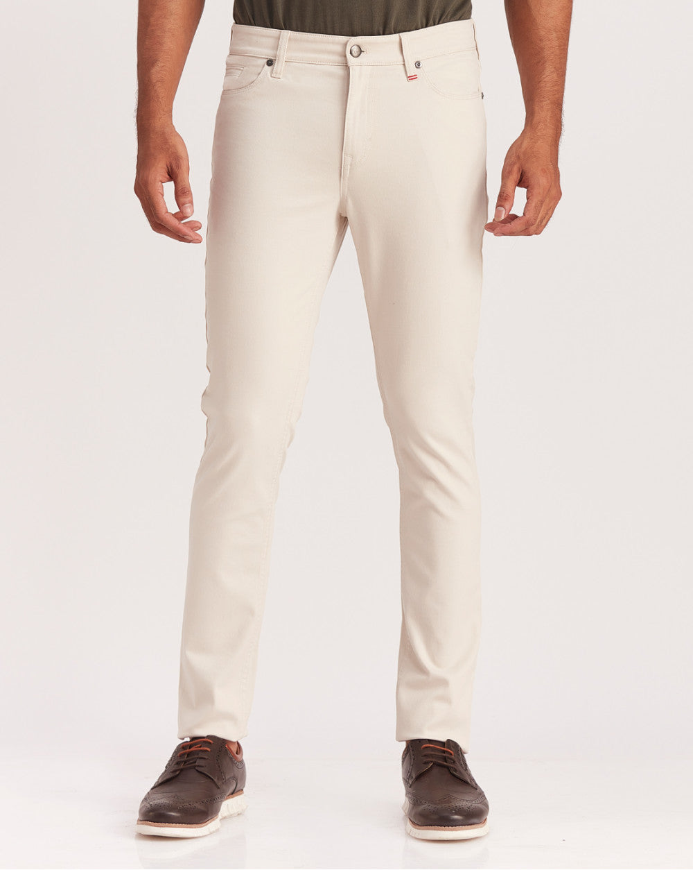 Skinny Fit Five-Pocket Luxe Pants - Off White