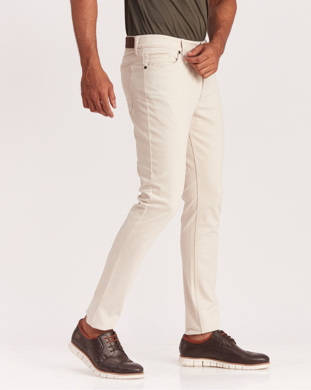 Skinny Fit Five-Pocket Luxe Pants - Off White
