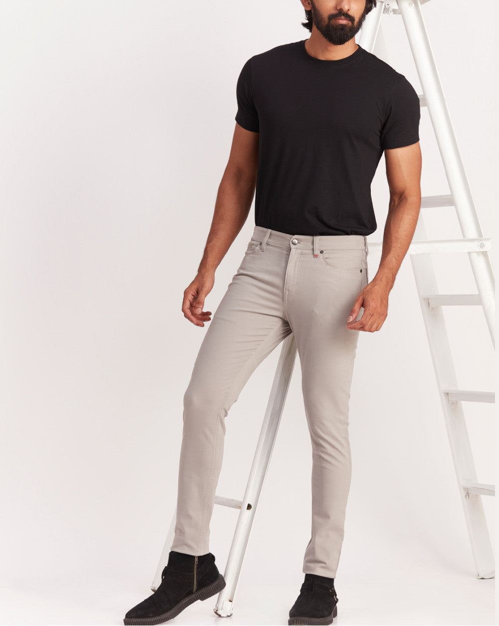 Skinny Fit Five-Pocket Luxe Pants - Grey