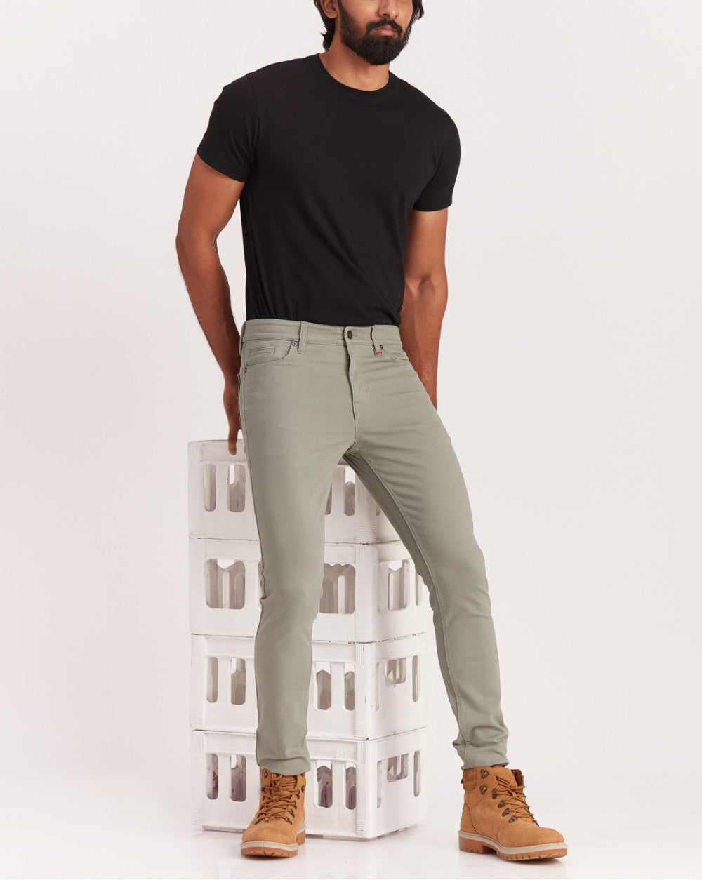 Skinny Fit Five-Pocket Luxe Pants - Pastel Sage