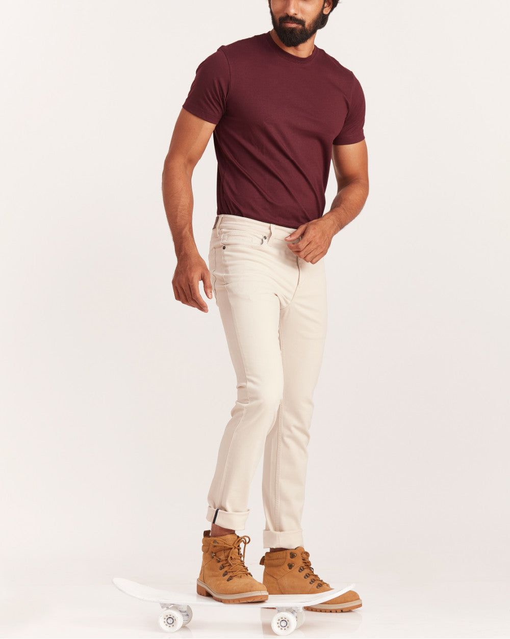 Slim Fit Five-Pocket Luxe Pants - Off White