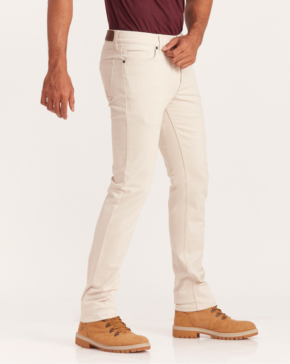 Slim Fit Five-Pocket Luxe Pants - Off White