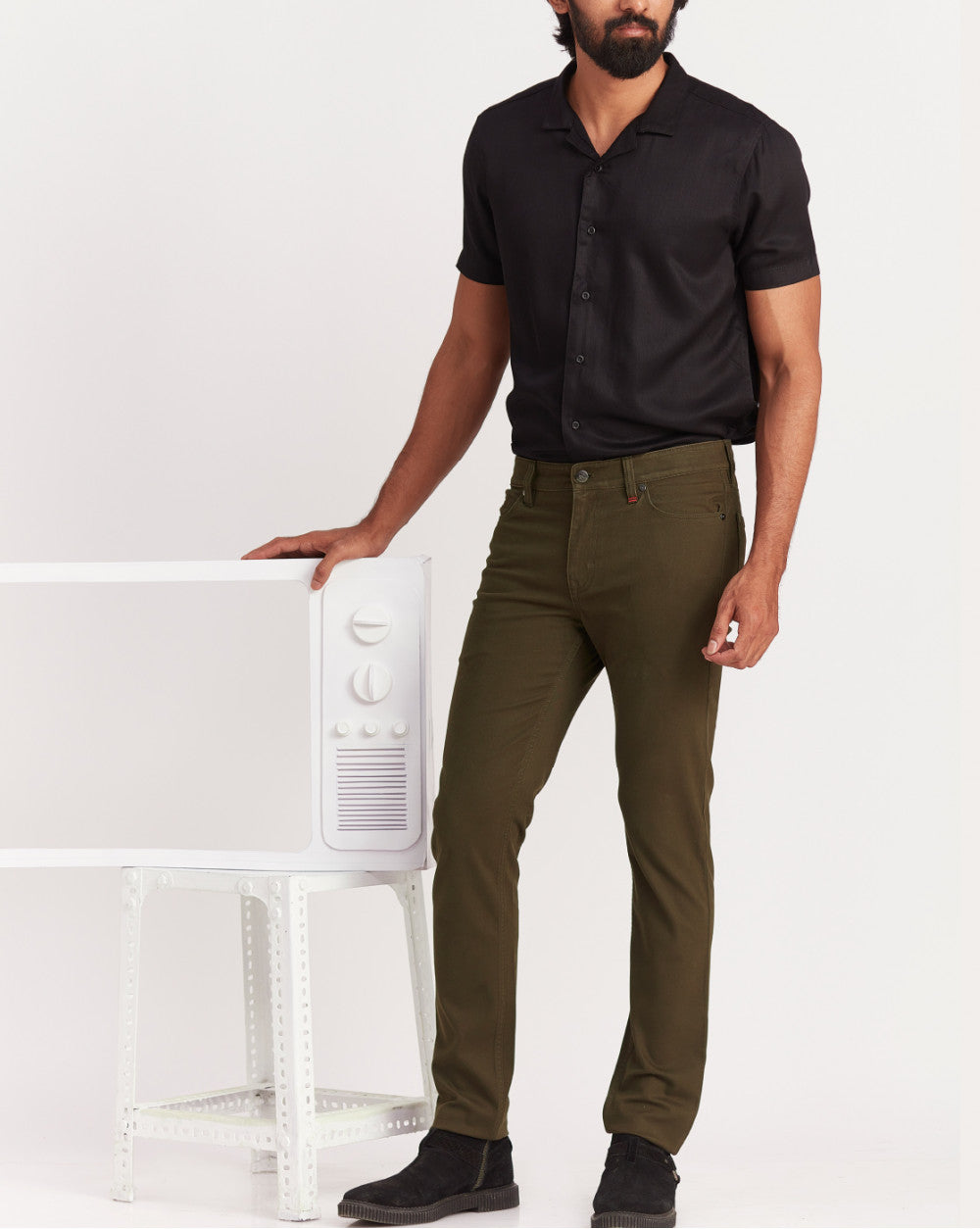 Slim Fit Five-Pocket Luxe Pants - Camo Green