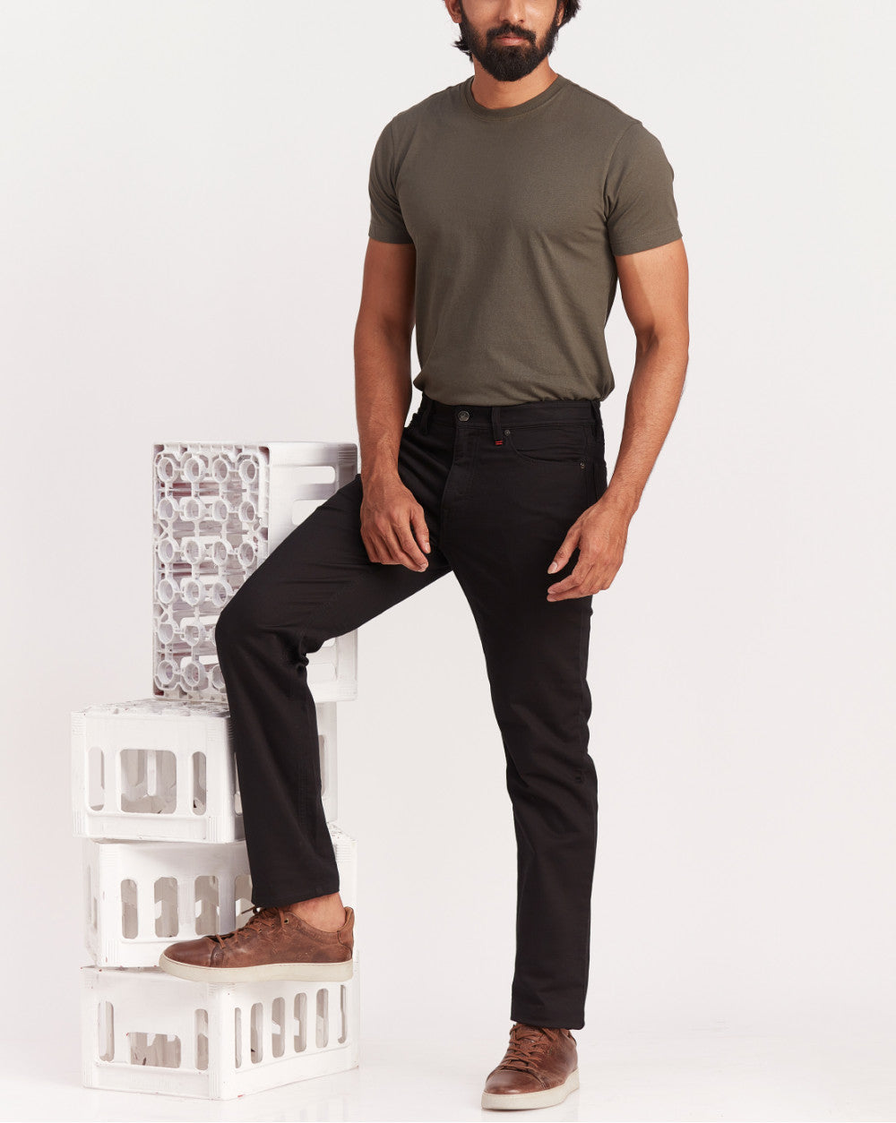 Straight Fit Five-Pocket Urban Pants - Jet Black