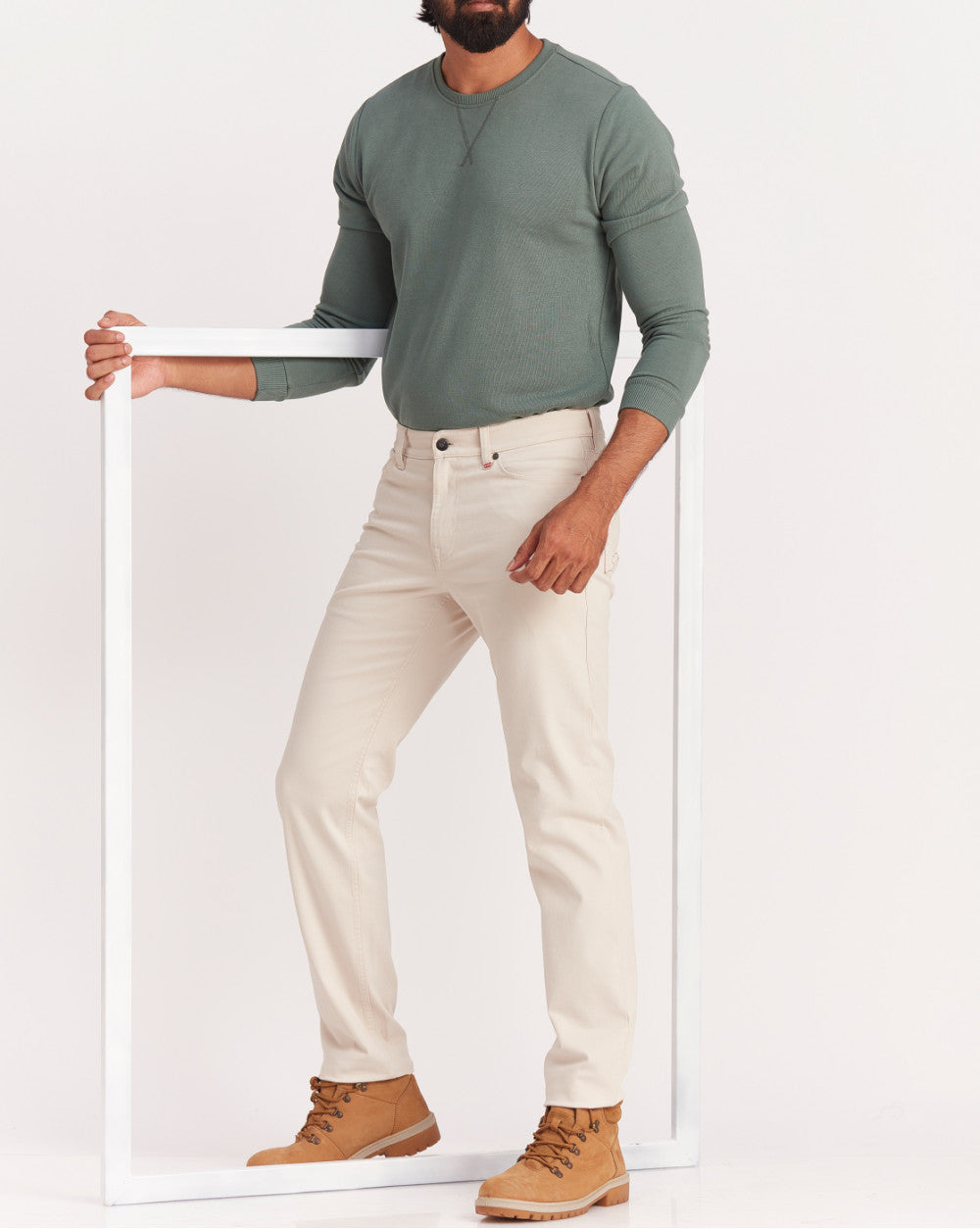 Straight Fit Five-Pocket Luxe Pants - Off White