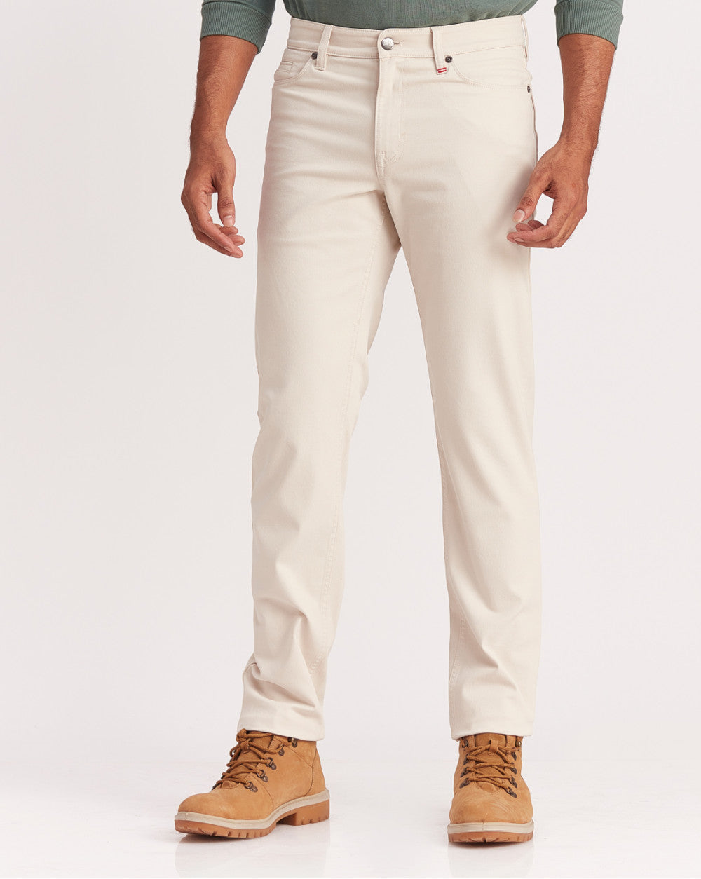 Straight Fit Five-Pocket Luxe Pants - Off White