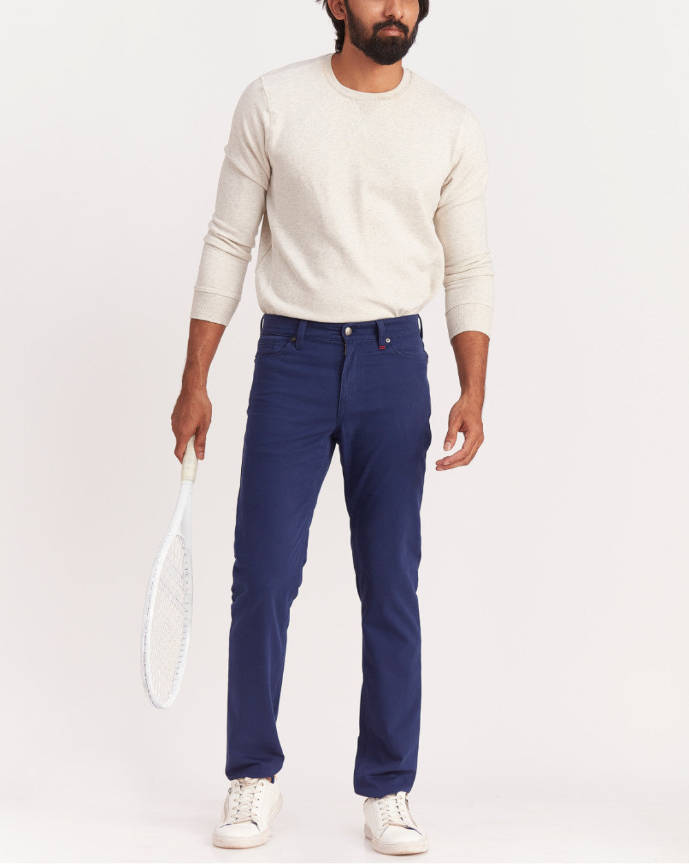 Straight Fit Five-Pocket Luxe Pants - Bright Navy