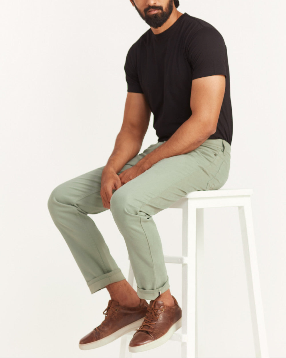 Straight Fit Five-Pocket Luxe Pants - Pastel Sage