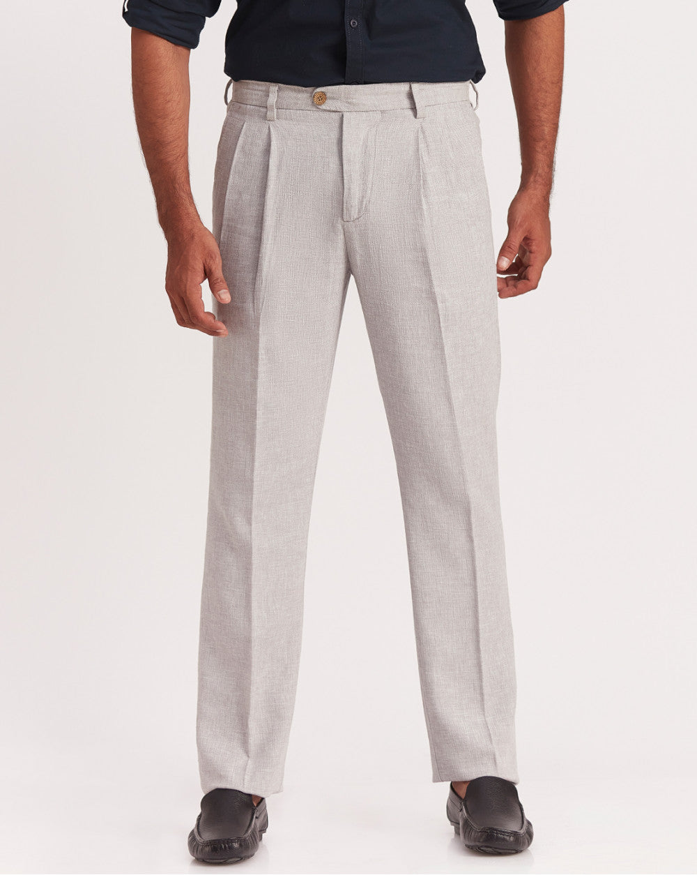 Double Pleated Relaxed Fit Trousers - Cloud Grey
