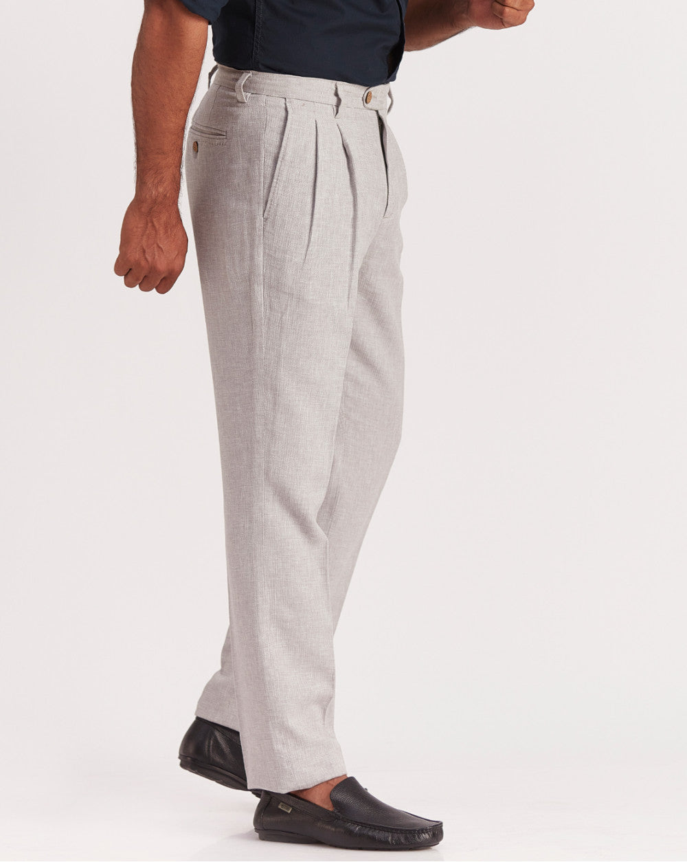 Double Pleated Relaxed Fit Trousers - Cloud Grey