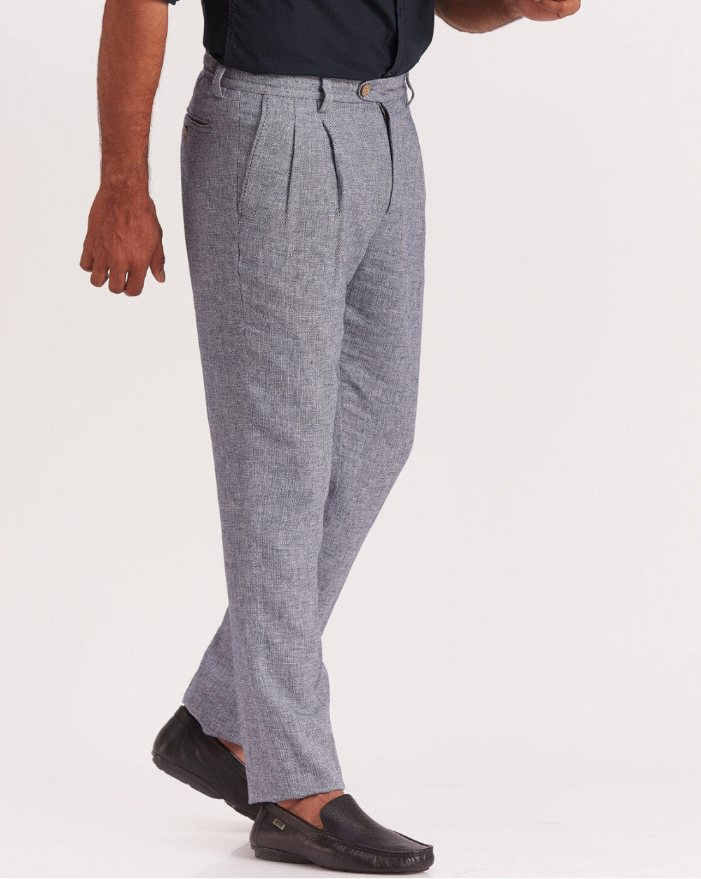 Double Pleated Relaxed Fit Trousers - Space Blue