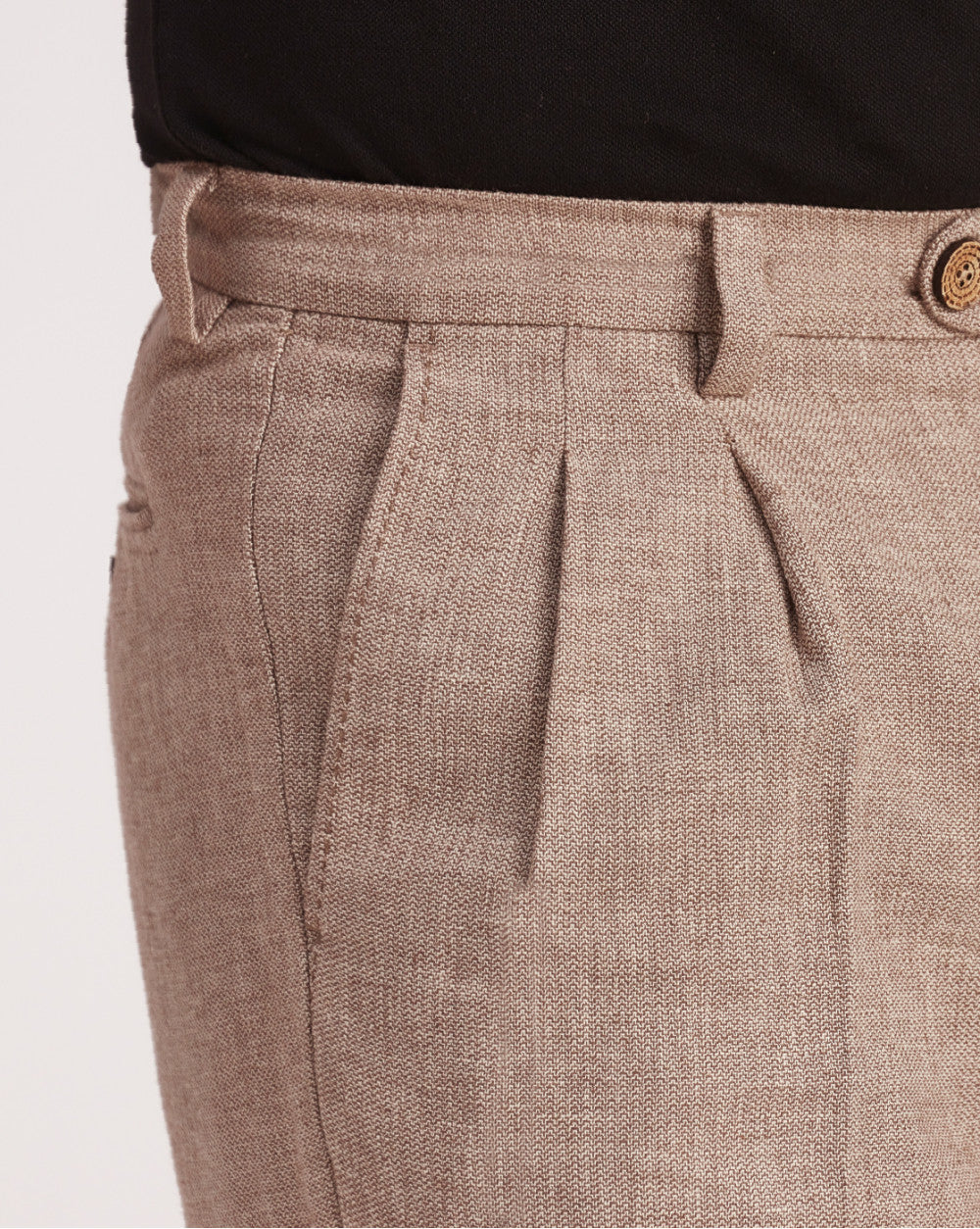 Double Pleated Relaxed Fit Trousers - Brown Oak