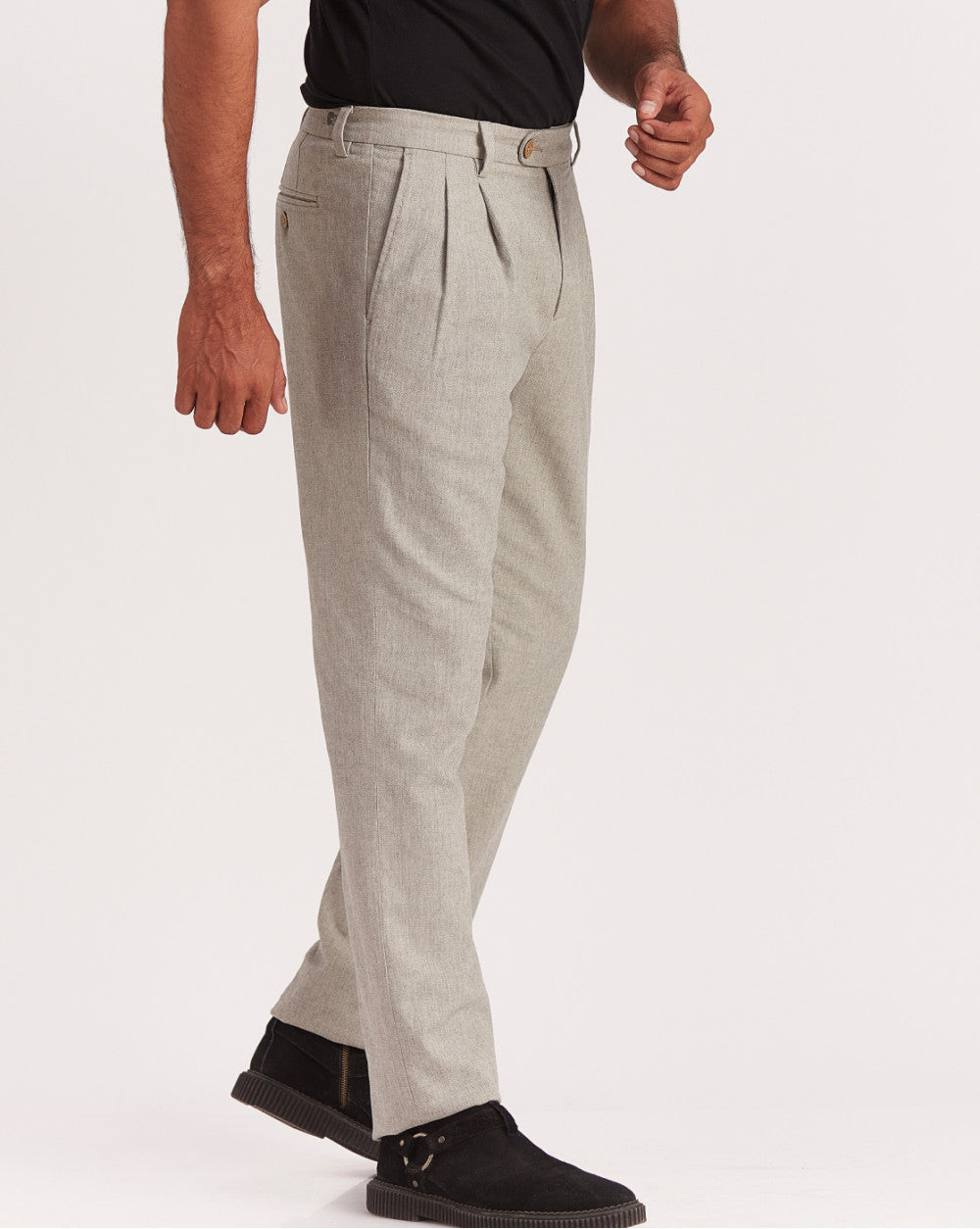 Double Pleated Relaxed Fit Trousers - Grey